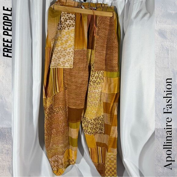 FREE PEOPLE CAMILLE PATCHWORK PANTS IN GOLDEN HOUR COMBO NWT - Picture 6 of 9
